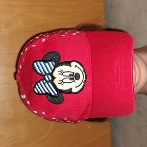 Disney Minnie Mouse Embroidered Elastic Strap Red White Kids Hat Cap Size L